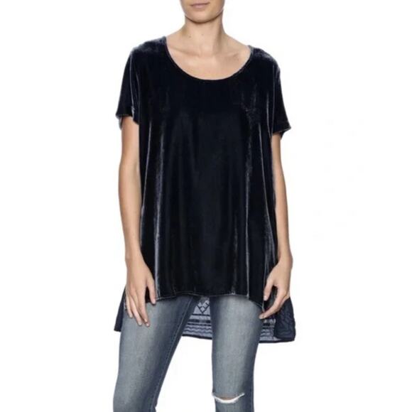 Johnny Was Taylor Embroidered Tunic Top Blue Velvet Silk Blend Size Small - Picture 3 of 6